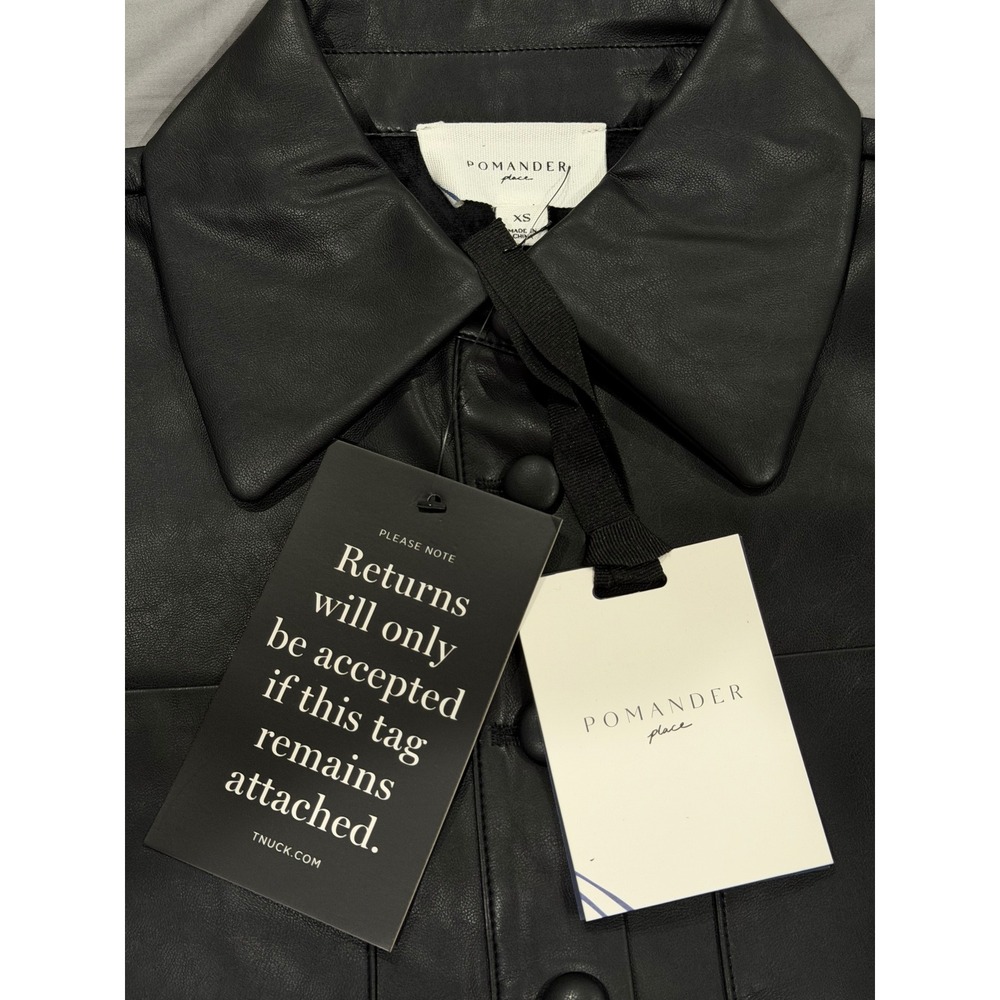 Tuckernuck Faux Leather Button Up Cropped Shirt Black XS Pockets Edgy Grunge NEW - Picture 6 of 7